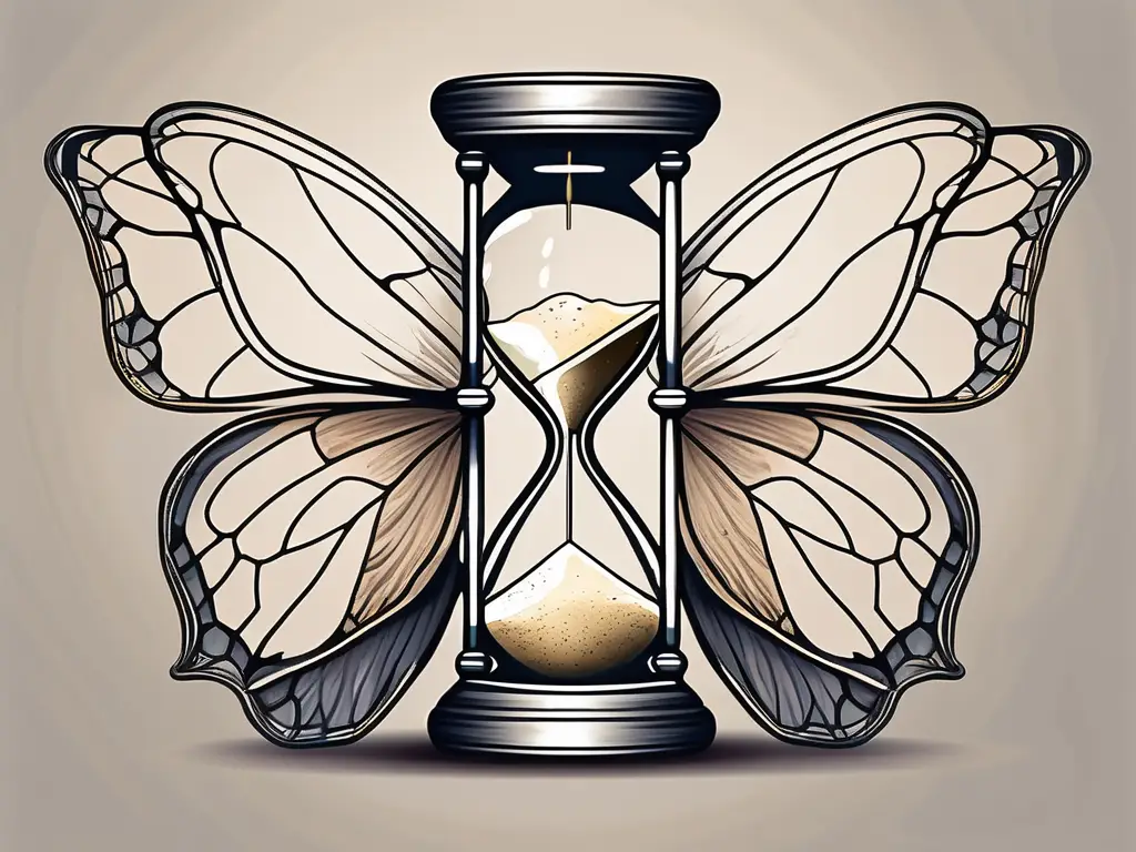 A symbolic hourglass morphing into a butterfly