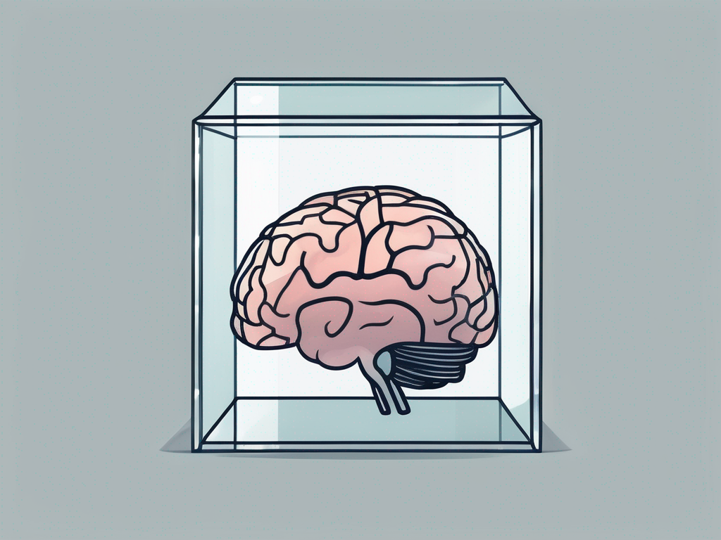 A brain trapped in a crystal-clear glass box